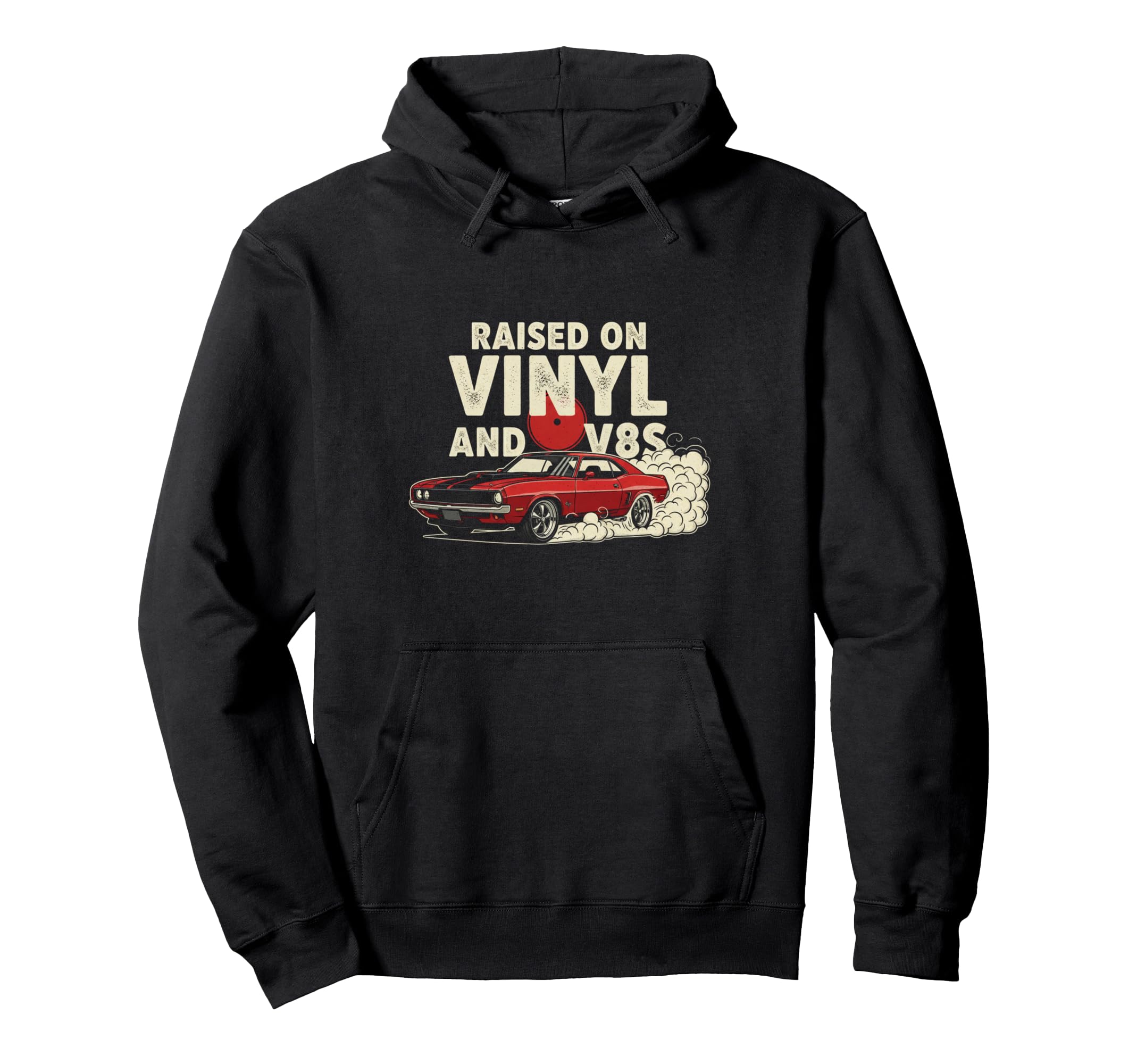 Raised Vinyl And V8S 70S Car Lover Hoodie - Novelty Apparel Men Women - T-Shirt, Sweatshirt, Hoodie