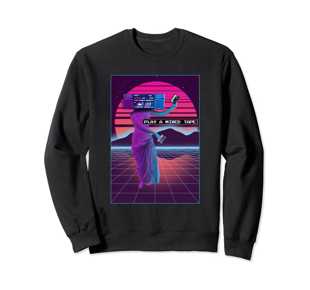 Vaporwave Aesthetic Play Mixed Tape Sweatshirt - Aesthetic Graphic Unisex - T-Shirt, Sweatshirt, Hoodie