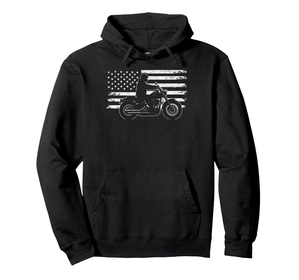 Us Flag Biker Riding Lover Motorcycle Hoodie - Fun Novelty Design Unisex - T-Shirt, Sweatshirt, Hoodie
