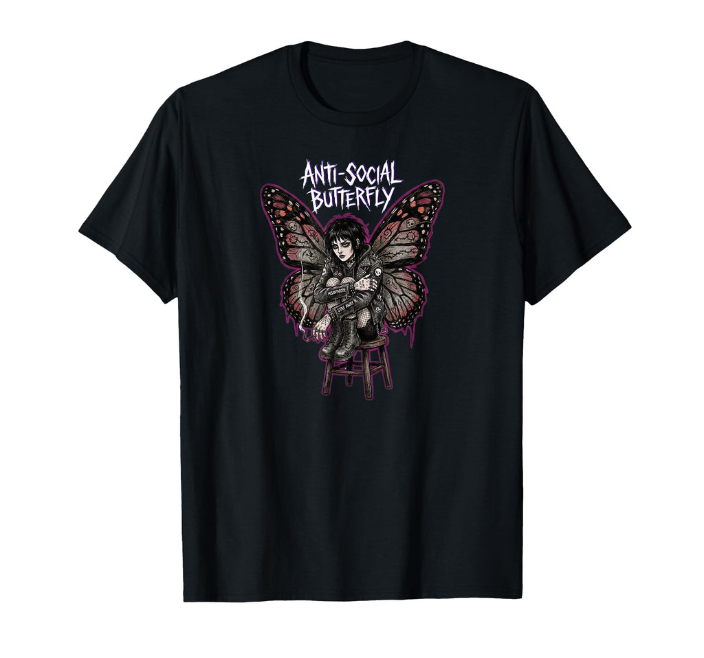 Anti Social Butterfly Goth Trad T-Shirt - Fun Novelty Design Men Women - T-Shirt, Sweatshirt, Hoodie