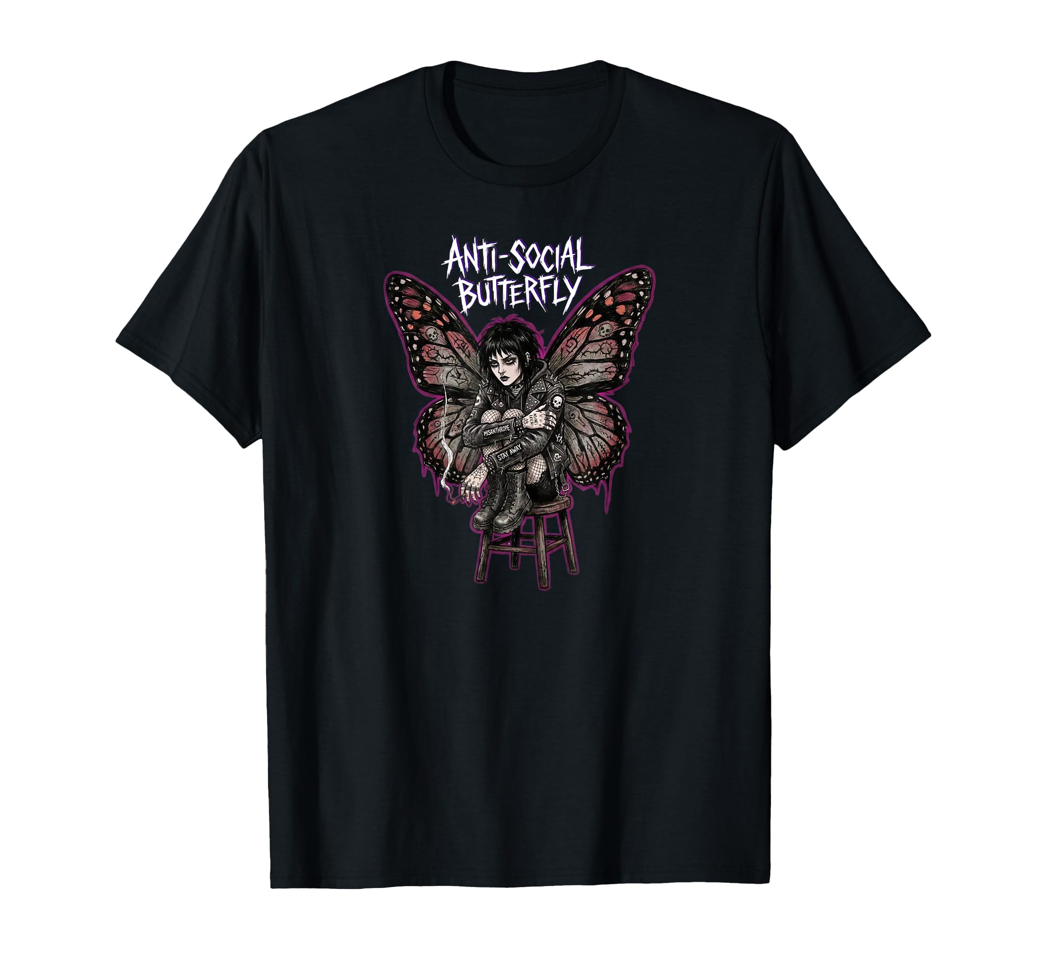 Anti Social Butterfly Goth Trad T-Shirt - Fun Novelty Design Men Women - T-Shirt, Sweatshirt, Hoodie