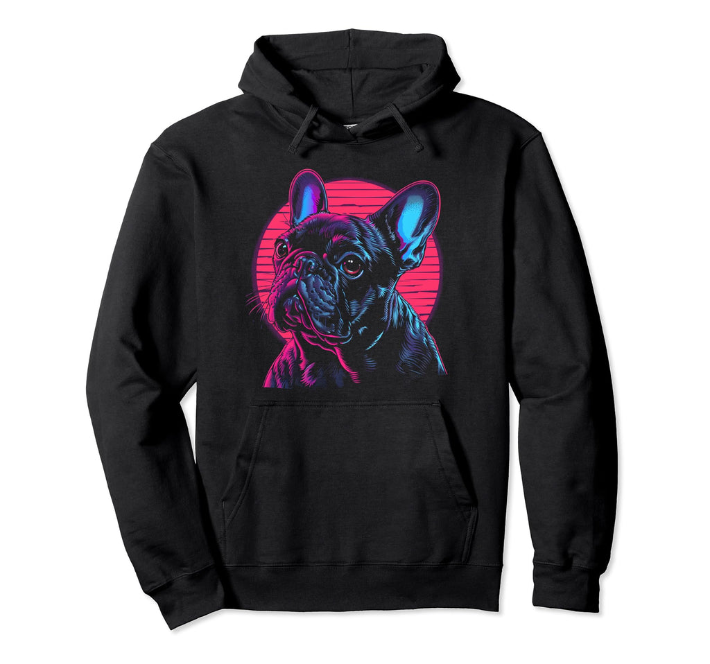 French Bulldog Dog Vaporwave Retrowave Hoodie - Unique Graphic Men Women - T-Shirt, Sweatshirt, Hoodie