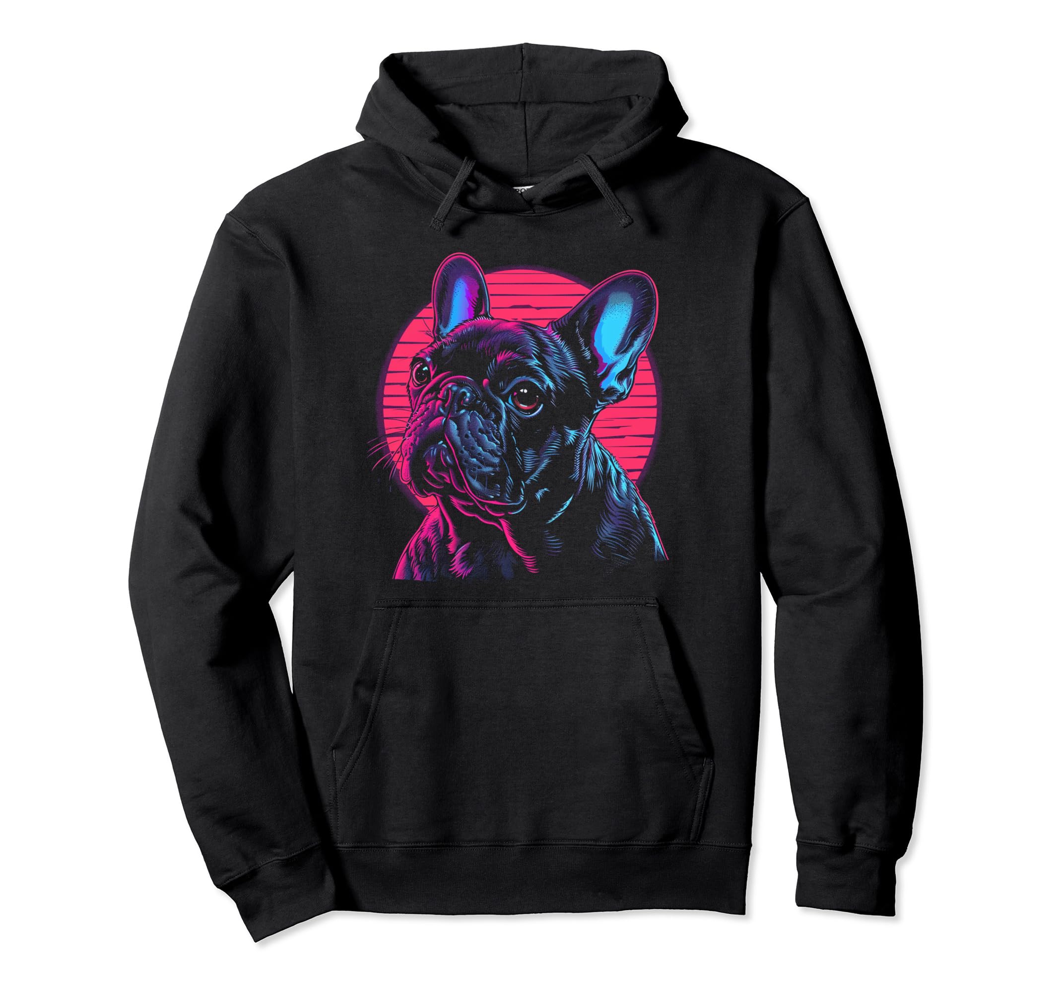 French Bulldog Dog Vaporwave Retrowave Hoodie - Unique Graphic Men Women - T-Shirt, Sweatshirt, Hoodie