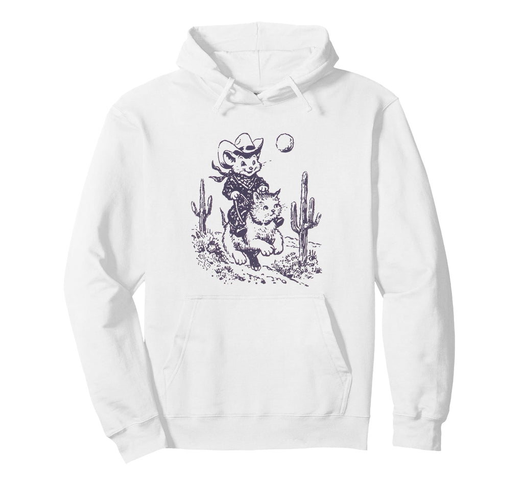 Cowboy Mouse Riding Cat Western Rodeo Hoodie - Unique Graphic Men Women - T-Shirt, Sweatshirt, Hoodie