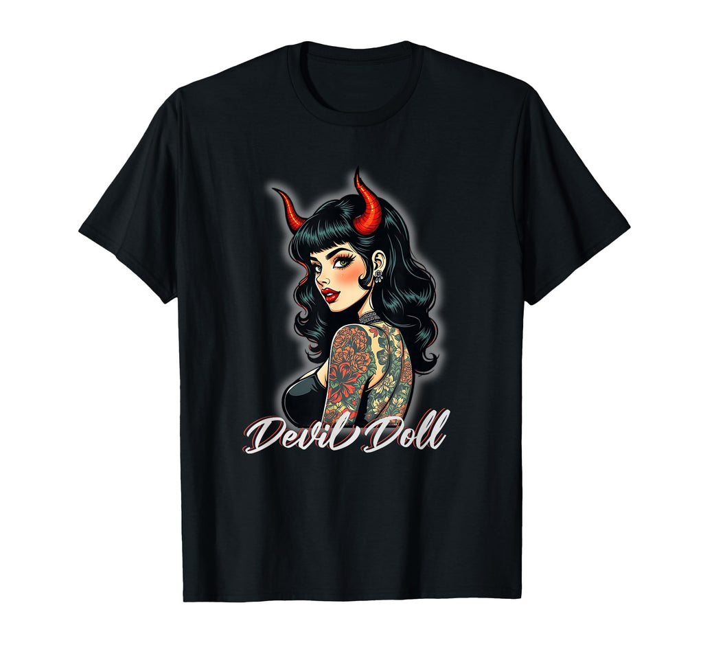 Rockabilly Devil Pin Up 1950S Tattoo T-Shirt - Custom Art Print Men Women - T-Shirt, Sweatshirt, Hoodie