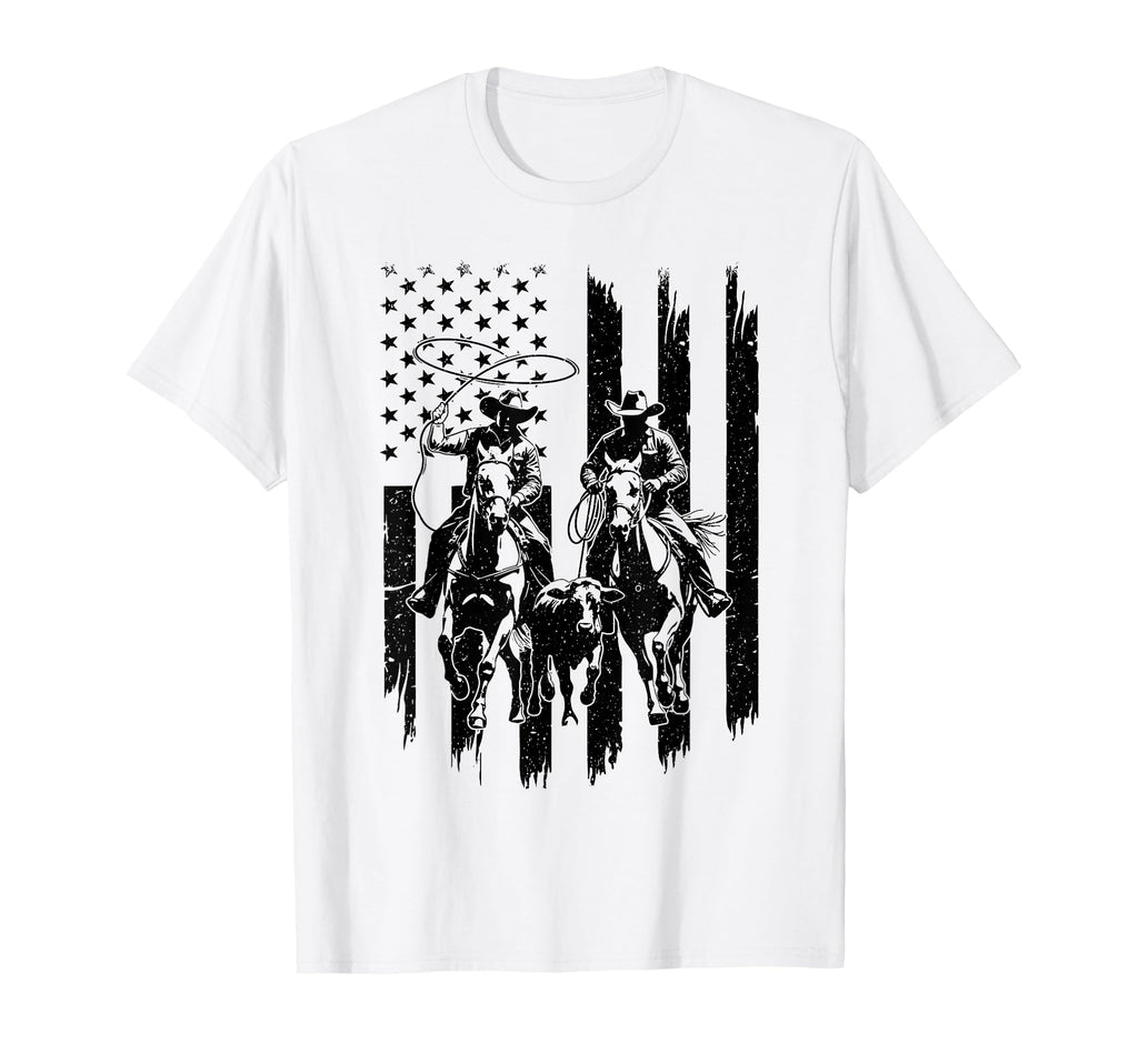Usa Flag Rodeo Team Roping Cowboy T-Shirt - Minimalist Print for Adults - T-Shirt, Sweatshirt, Hoodie