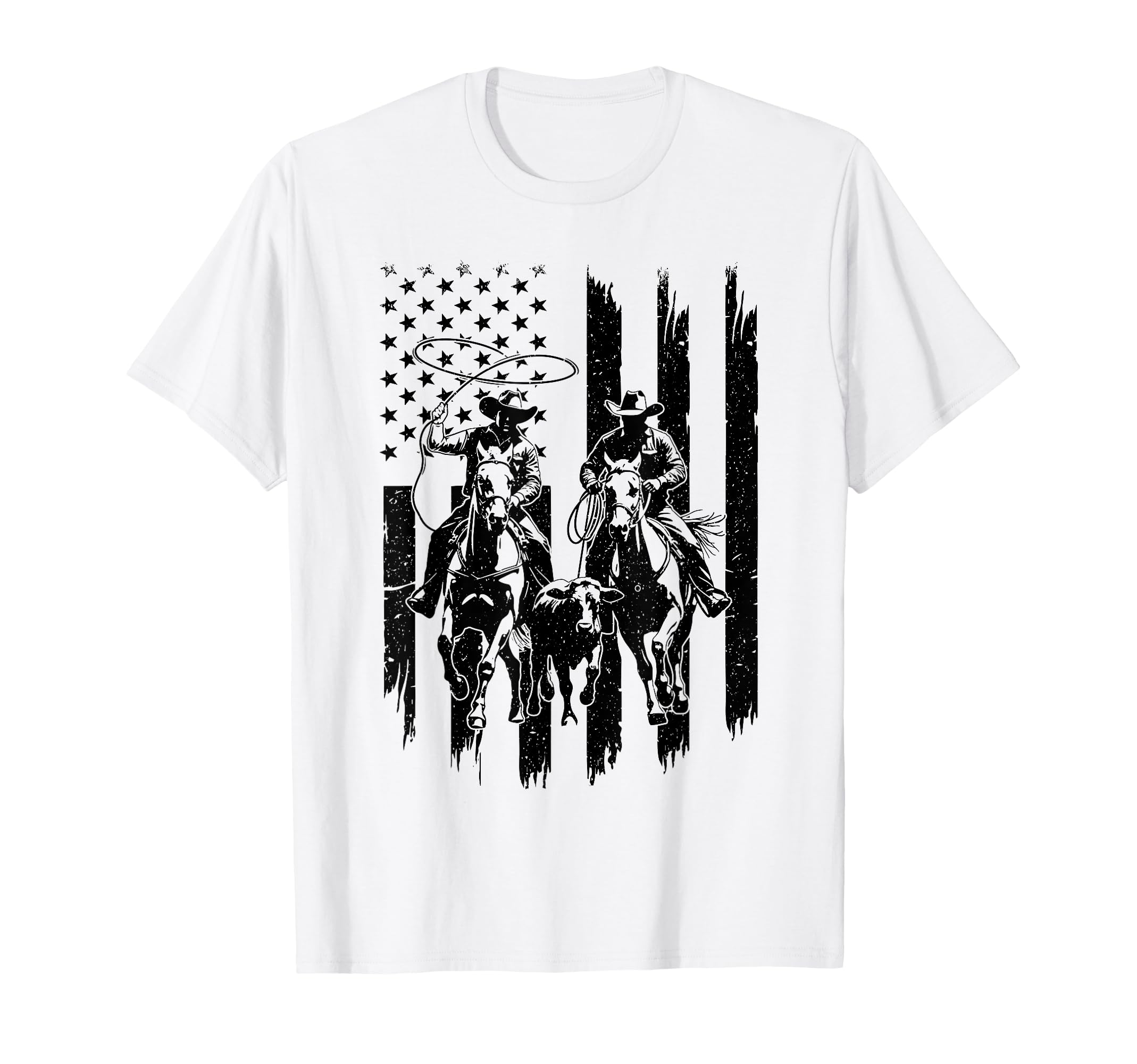 Usa Flag Rodeo Team Roping Cowboy T-Shirt - Minimalist Print for Adults - T-Shirt, Sweatshirt, Hoodie