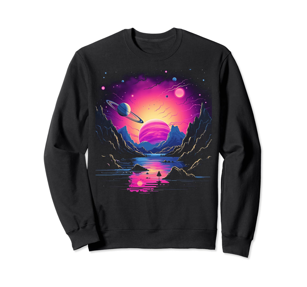 Vaporwave Solar System 80S Sweatshirt - Minimalist Print for Adults - T-Shirt, Sweatshirt, Hoodie