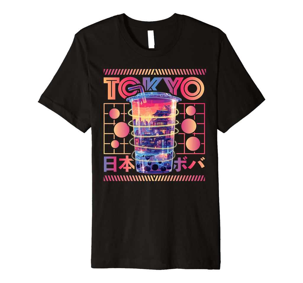 Tokyo City 80S Synthwave Boba Tea T-Shirt - Aesthetic Graphic for Adults - T-Shirt, Sweatshirt, Hoodie