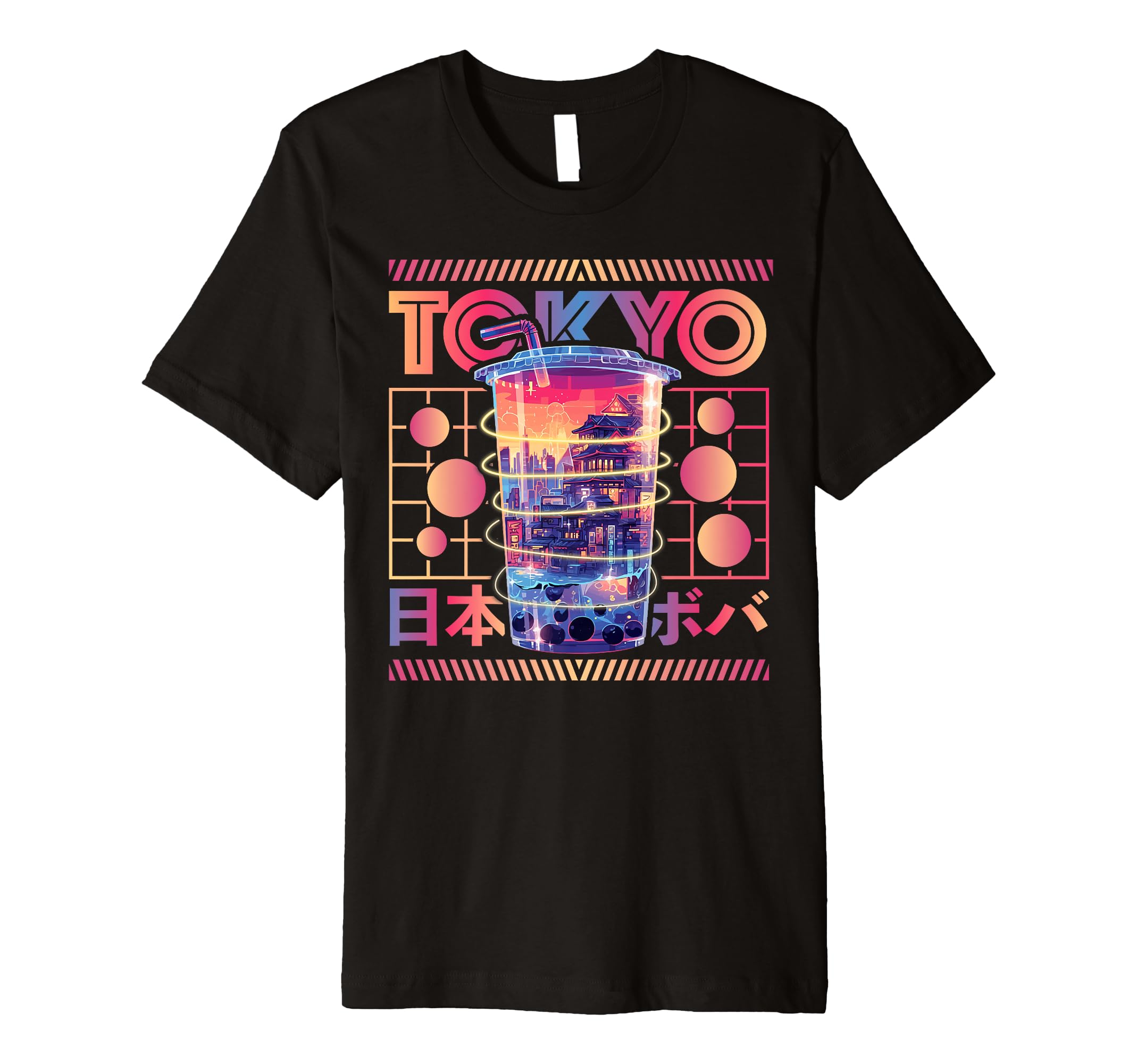 Tokyo City 80S Synthwave Boba Tea T-Shirt - Aesthetic Graphic for Adults - T-Shirt, Sweatshirt, Hoodie