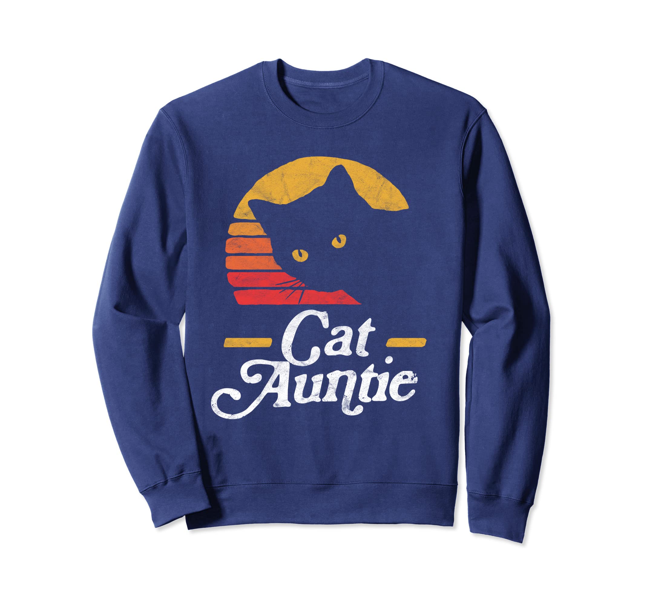 Cat Auntie Eighties Cat Distressed Sweatshirt - Graphic Print for Adults - T-Shirt, Sweatshirt, Hoodie