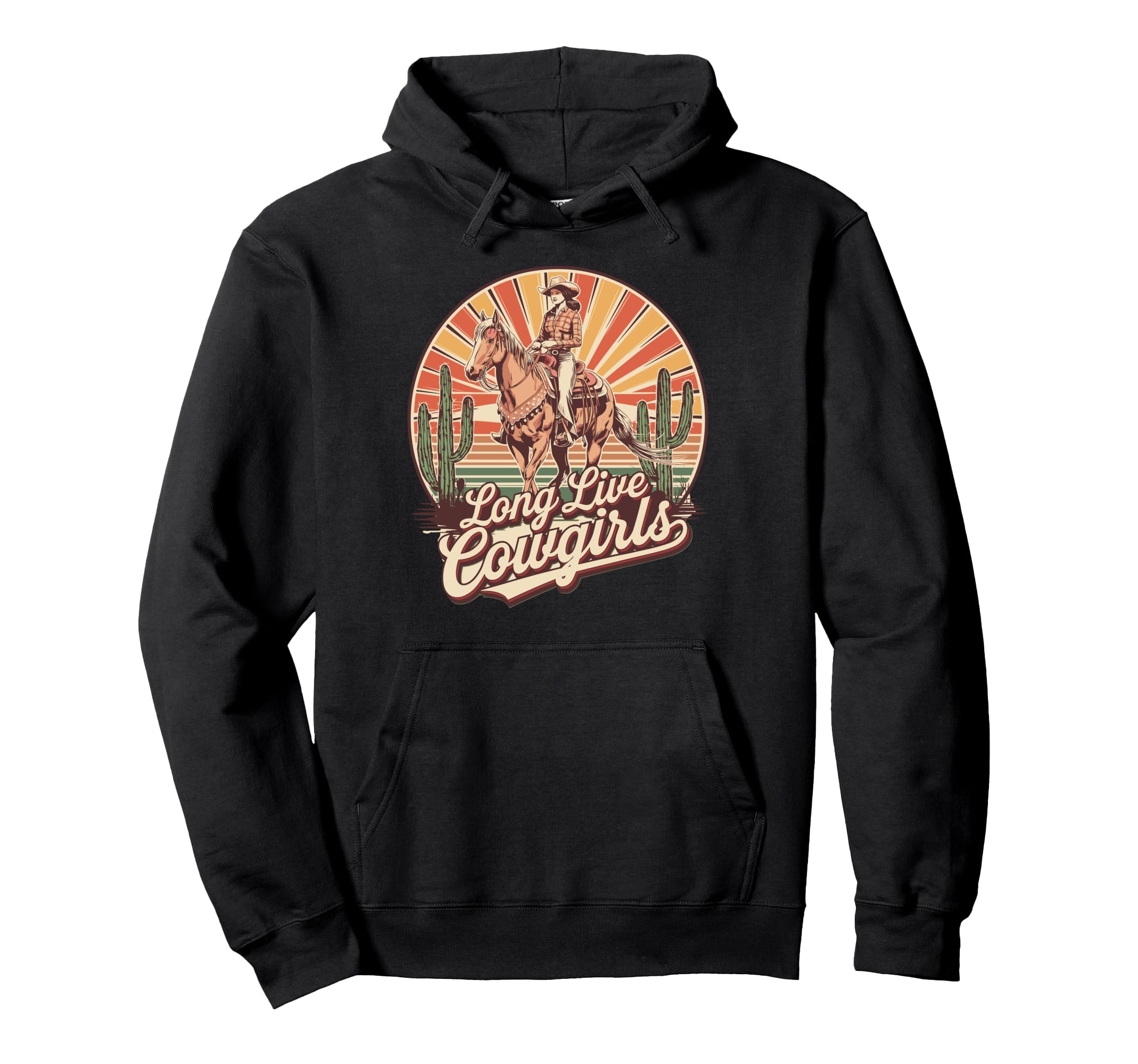 Riding Cowgirl Sunset Horse Cactus Hoodie - Fun Novelty Design Unisex - T-Shirt, Sweatshirt, Hoodie