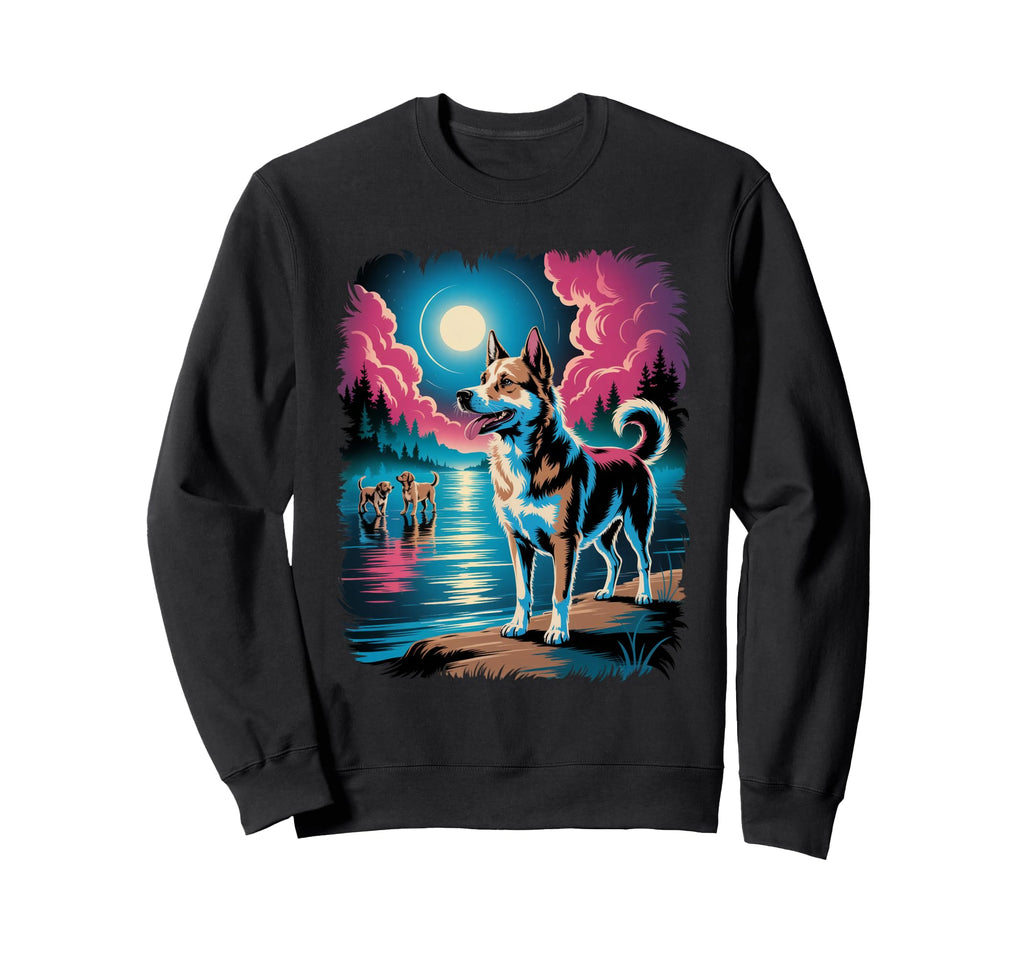 90S Airbrushed Dog Moonlight Lake Sweatshirt - Minimalist Print Unisex - T-Shirt, Sweatshirt, Hoodie