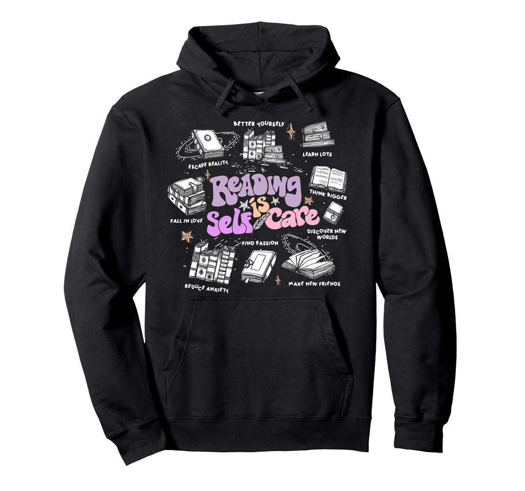 Groovy Reading Is Self Care Book Lover Hoodie - Novelty Apparel Men Women - T-Shirt, Sweatshirt, Hoodie