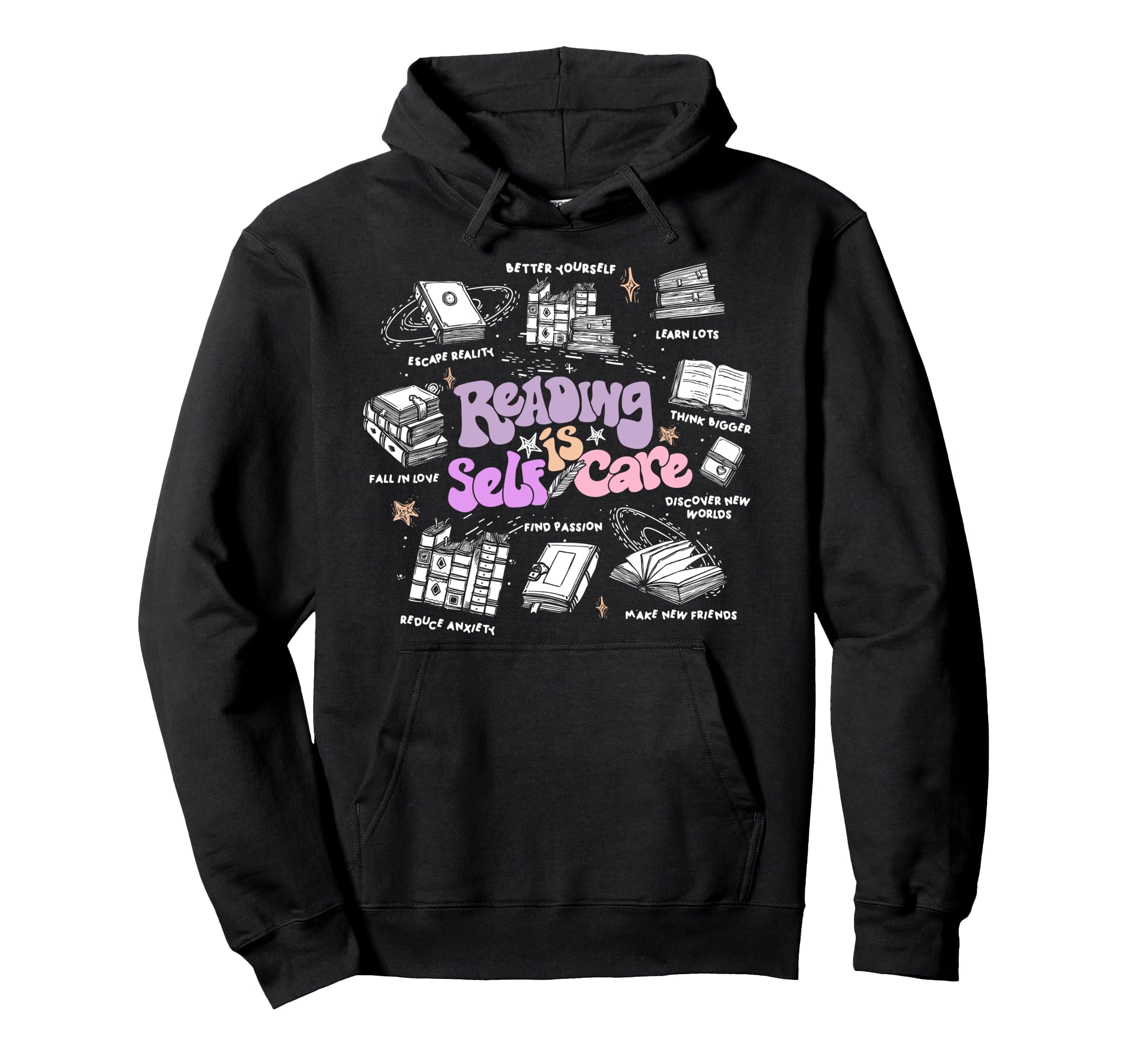 Groovy Reading Is Self Care Book Lover Hoodie - Novelty Apparel Men Women - T-Shirt, Sweatshirt, Hoodie