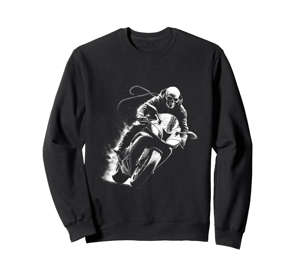 Skeleton Riding Motorcycle Y2K Wash Sweatshirt - Unique Graphic Unisex - T-Shirt, Sweatshirt, Hoodie