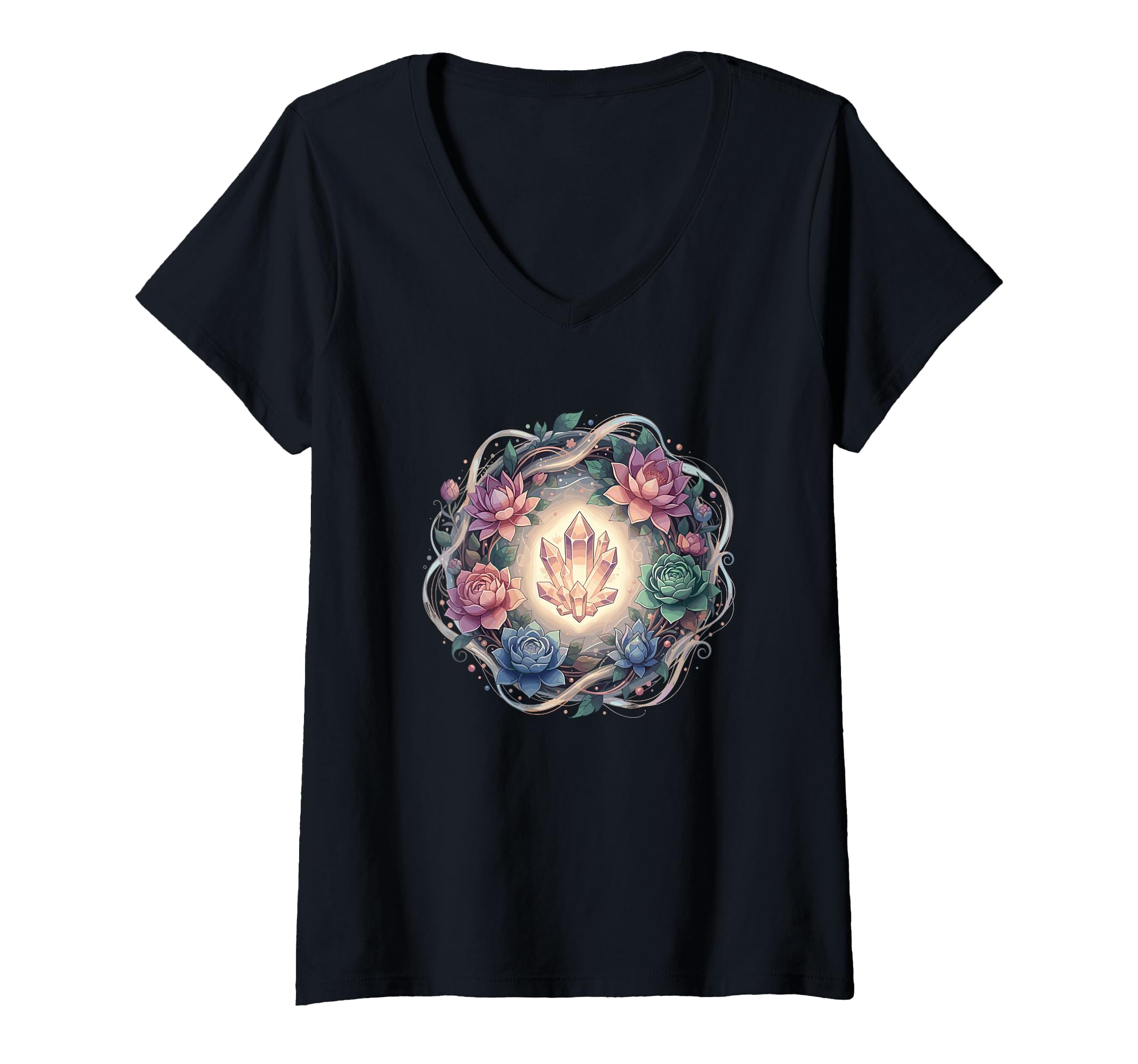 Womens Radiant Healing Crystal Lotus T-Shirt - Minimalist Print for Adults - T-Shirt, Sweatshirt, Hoodie