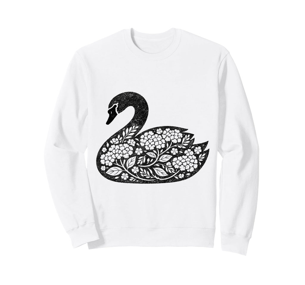 Floral Swan Silhouette Woodcut Sweatshirt - Novelty Apparel for Adults - T-Shirt, Sweatshirt, Hoodie