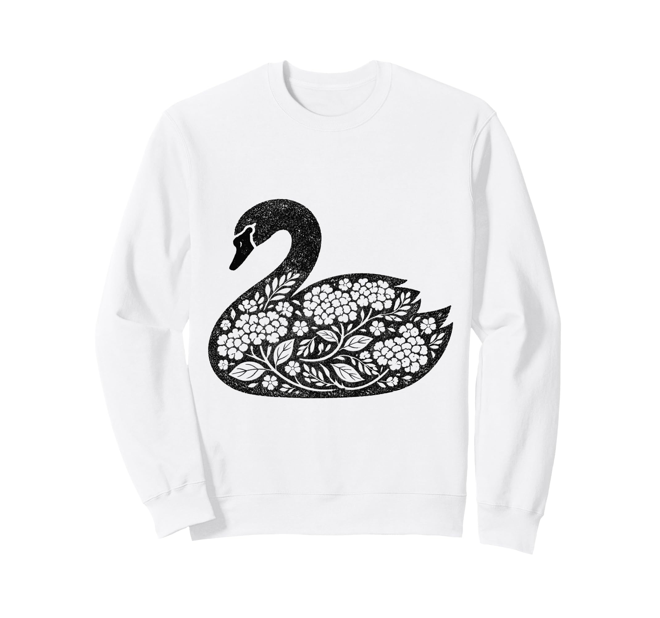 Floral Swan Silhouette Woodcut Sweatshirt - Novelty Apparel for Adults - T-Shirt, Sweatshirt, Hoodie