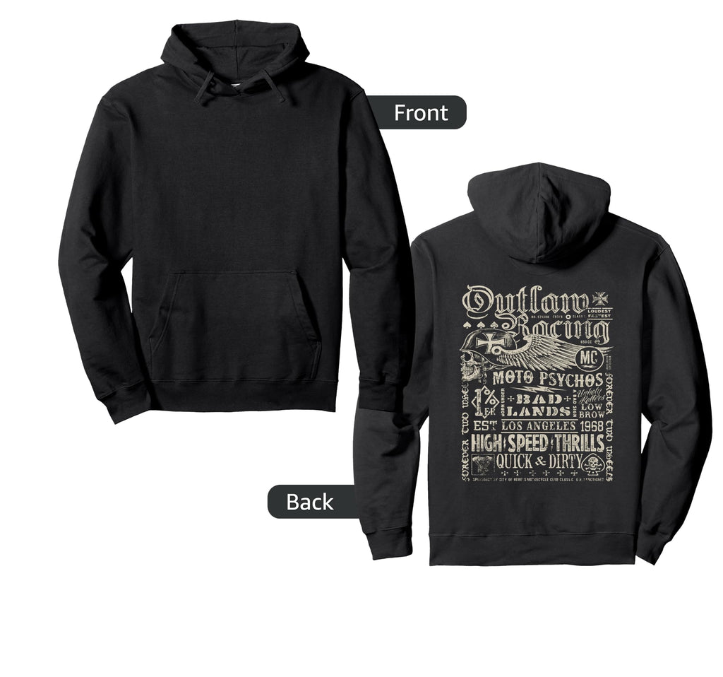 Outlaw Racing Moto Psychos Skull Biker Hoodie - Novelty Apparel Men Women - T-Shirt, Sweatshirt, Hoodie