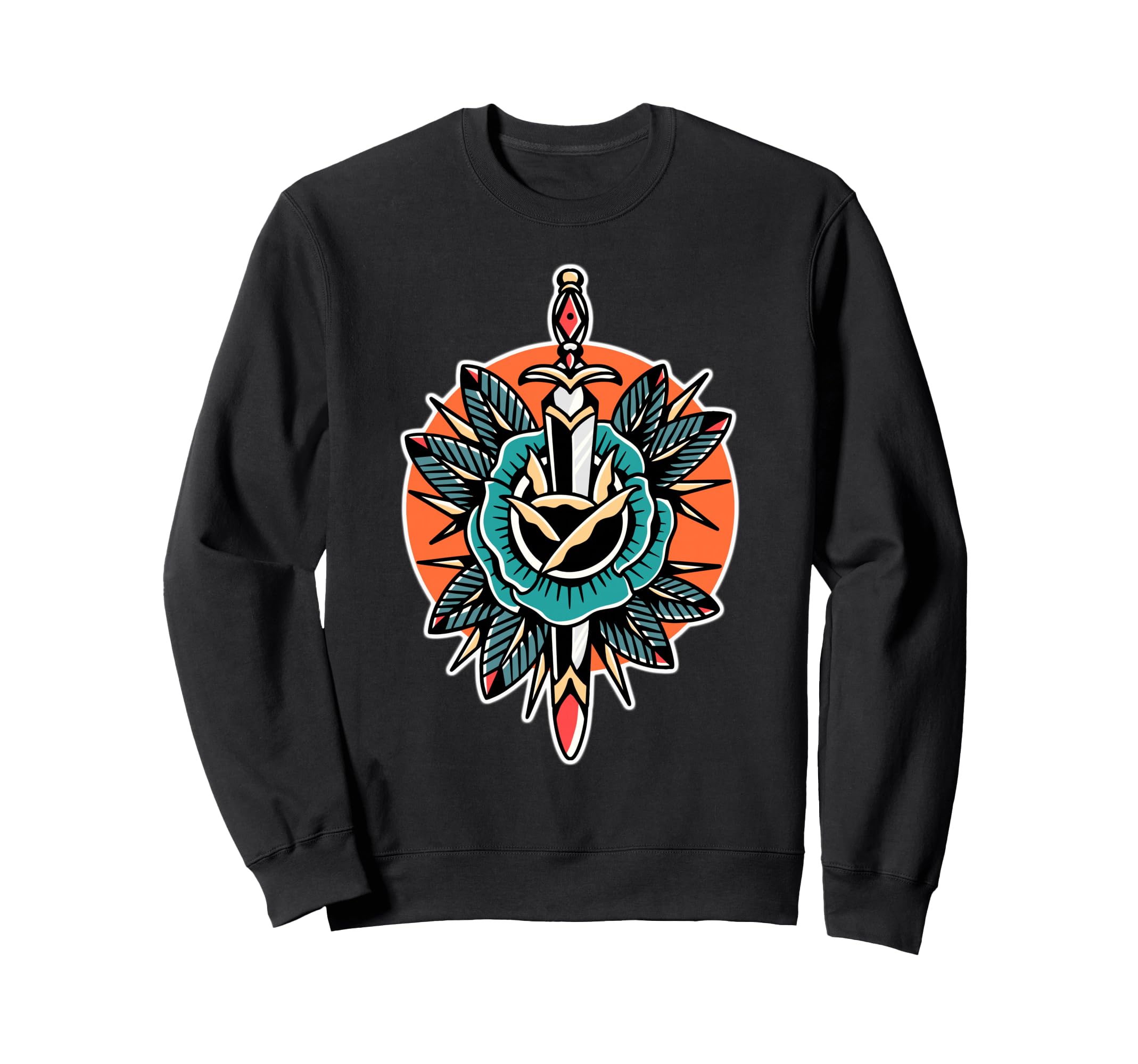 Rose Dagger Tattoo Old School Sweatshirt - Aesthetic Graphic for Adults - T-Shirt, Sweatshirt, Hoodie