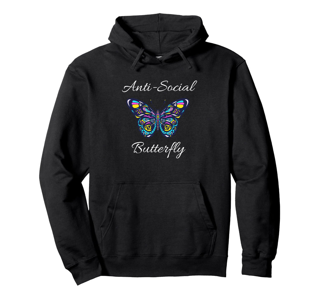 Anti Social Butterfly Bold Simple Funny Hoodie - Novelty Apparel Men Women - T-Shirt, Sweatshirt, Hoodie