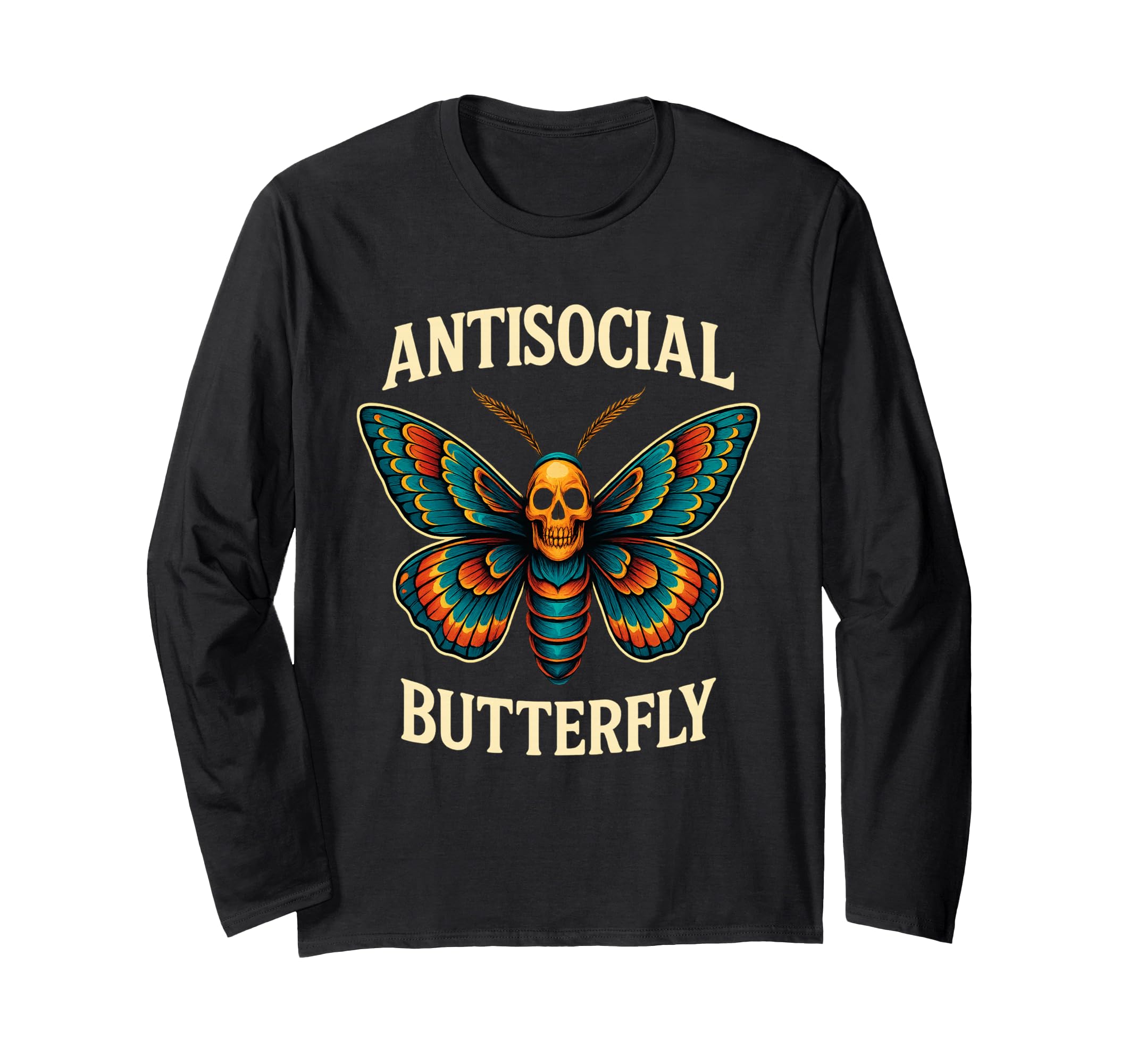 Antisocial Butterfly Skull Goth Moth T-Shirt - Streetwear Style for Adults - T-Shirt, Sweatshirt, Hoodie