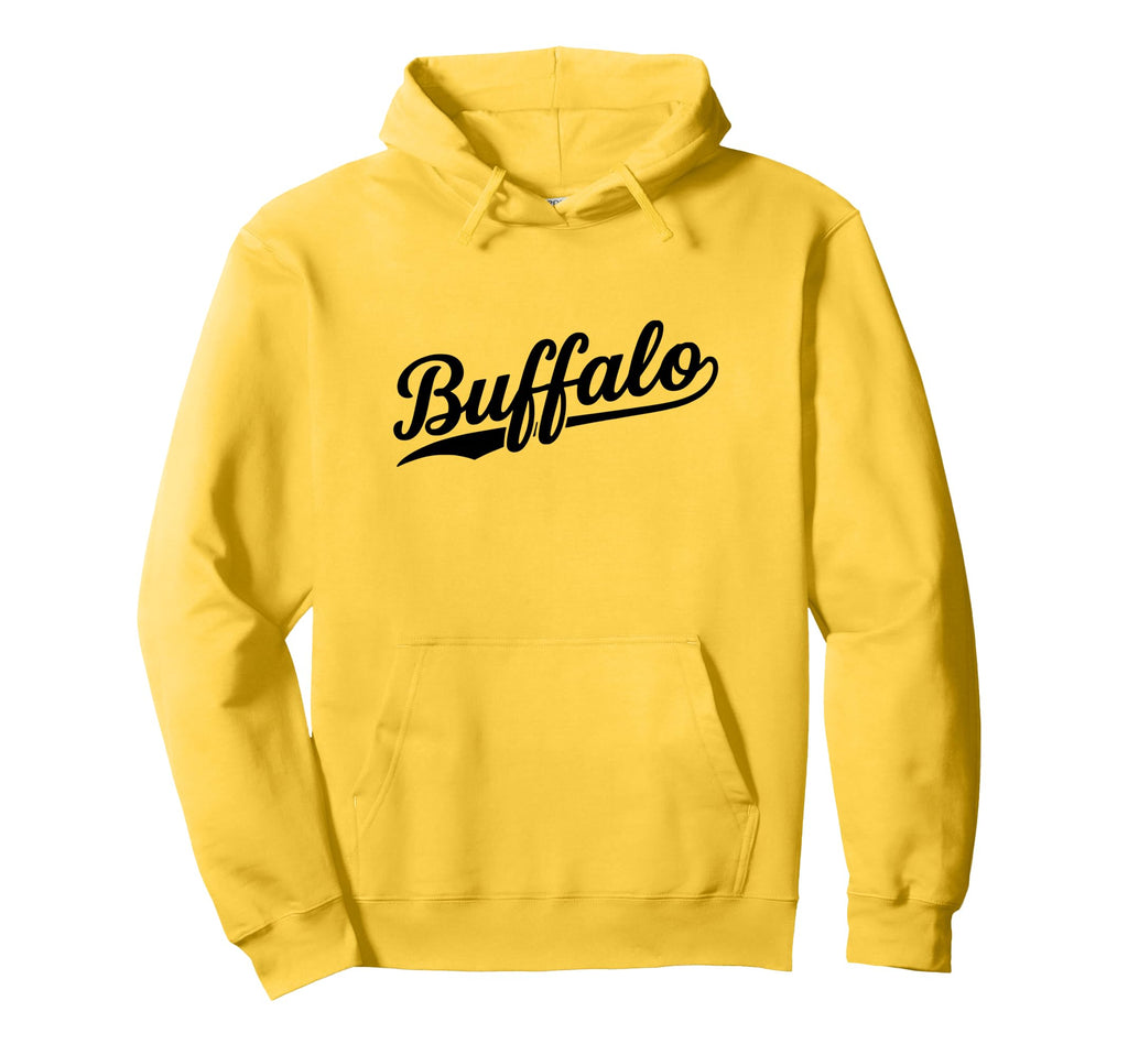 Buffalo New York Script 1970S White Text Hoodie - Trendy Graphic for Adults - T-Shirt, Sweatshirt, Hoodie