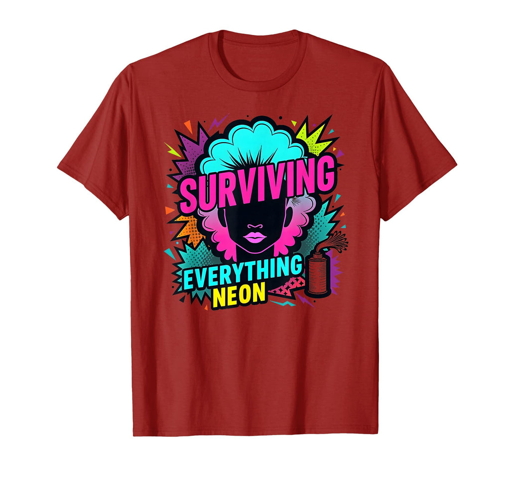 80S Neon Survival Womens Nostalgic T-Shirt - Aesthetic Graphic for Adults - T-Shirt, Sweatshirt, Hoodie
