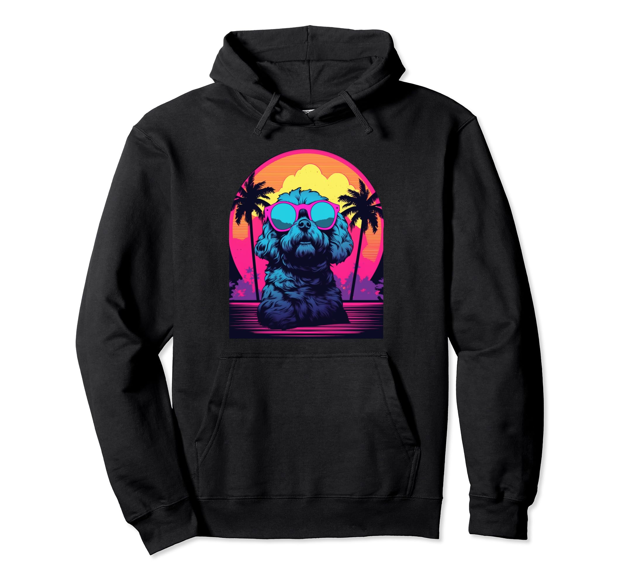 Bichon Frise Dog 80S Synthwave Sunset Hoodie - Minimalist Print Unisex - T-Shirt, Sweatshirt, Hoodie
