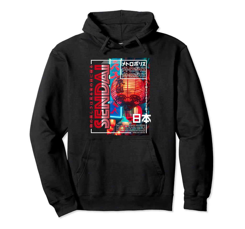 Sendai City 80S Synthwave Lampion Japan Hoodie - Unique Graphic Unisex - T-Shirt, Sweatshirt, Hoodie