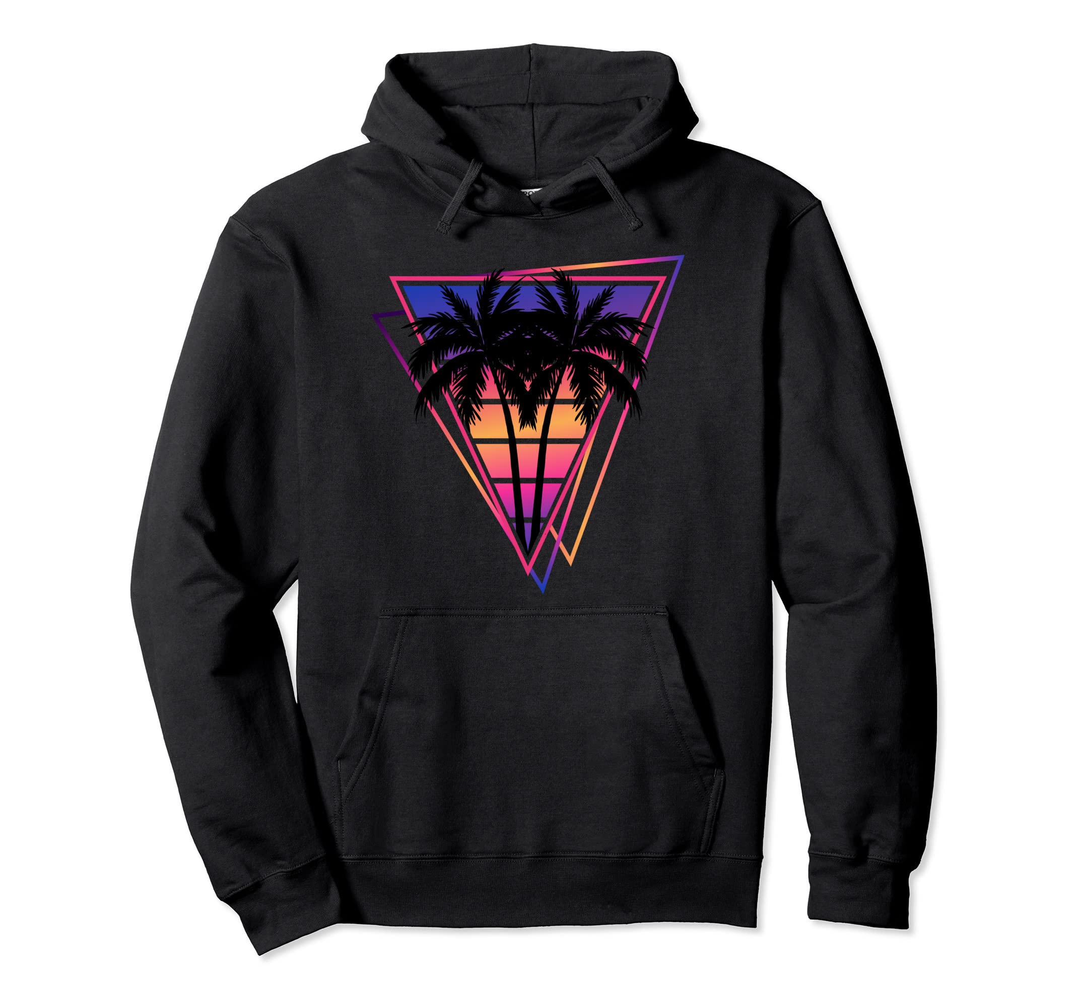 Synthwave Vaporwave Triangle Palm Trees Hoodie - Unique Graphic Men Women - T-Shirt, Sweatshirt, Hoodie
