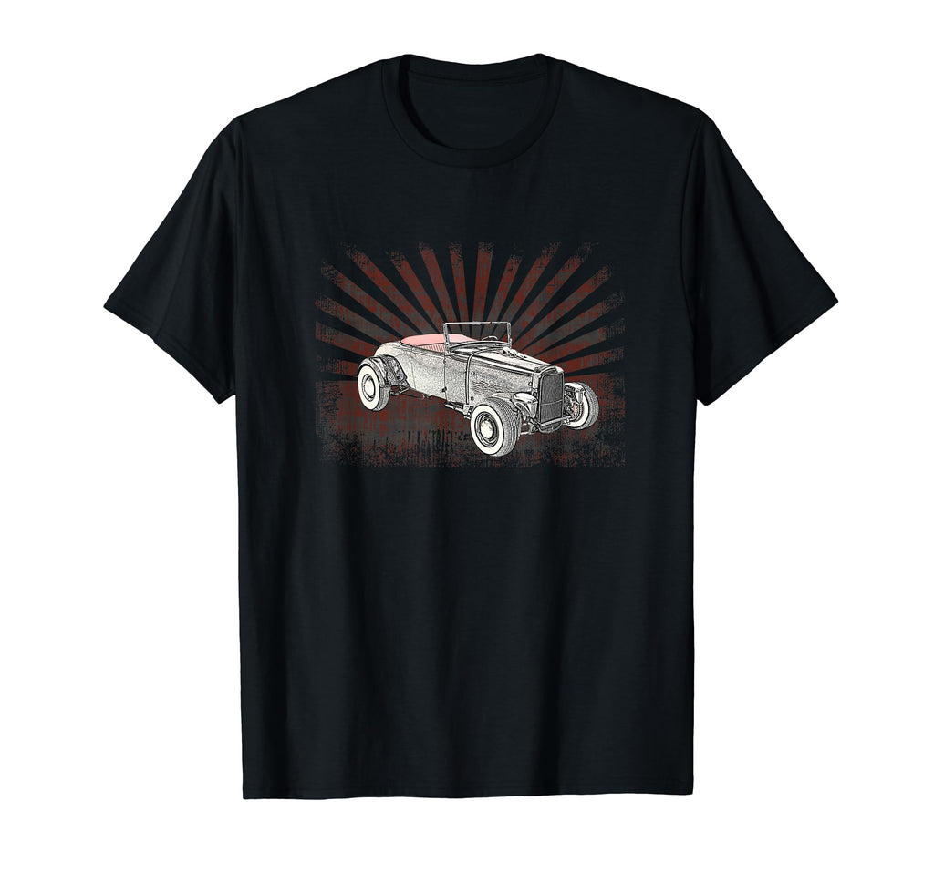 Hot Rod Convertible Car Sunburst T-Shirt - Unique Graphic Unisex - T-Shirt, Sweatshirt, Hoodie
