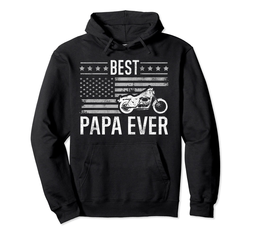 Best Papa Ever Motorcycle American Flag Hoodie - Graphic Print Men Women - T-Shirt, Sweatshirt, Hoodie