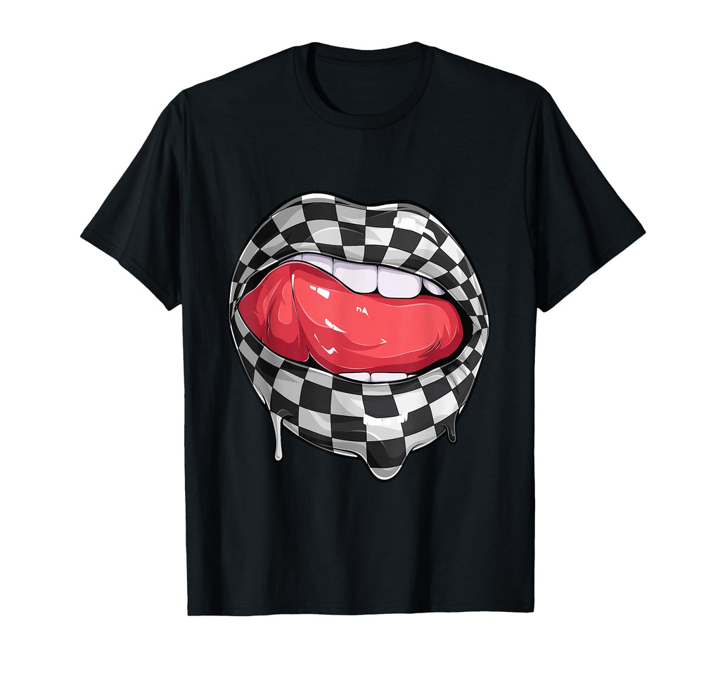 Funny Checkered Black White Lip T-Shirt - Custom Art Print for Adults - T-Shirt, Sweatshirt, Hoodie