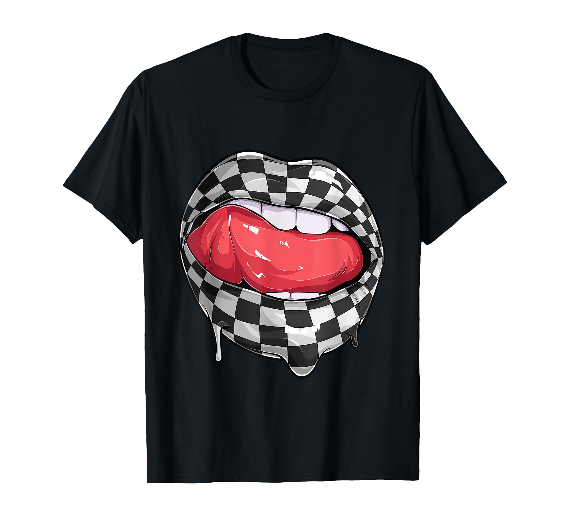 Funny Checkered Black White Lip T-Shirt - Custom Art Print for Adults - T-Shirt, Sweatshirt, Hoodie