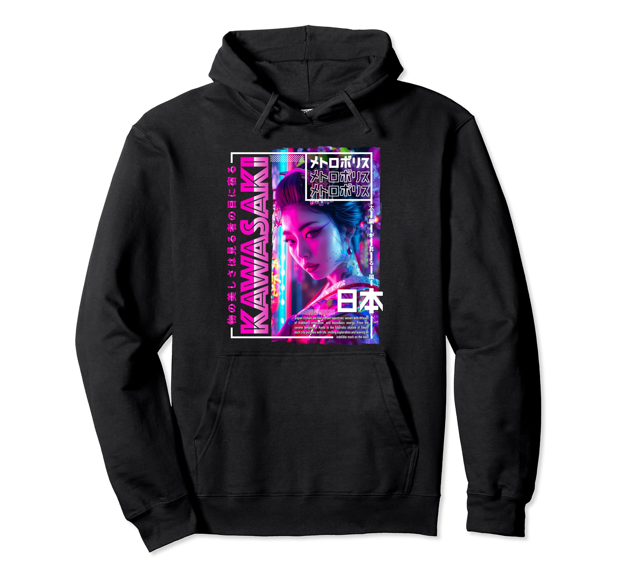 Kawasaki City 80S Synthwave Geisha Hoodie - Novelty Apparel Men Women - T-Shirt, Sweatshirt, Hoodie