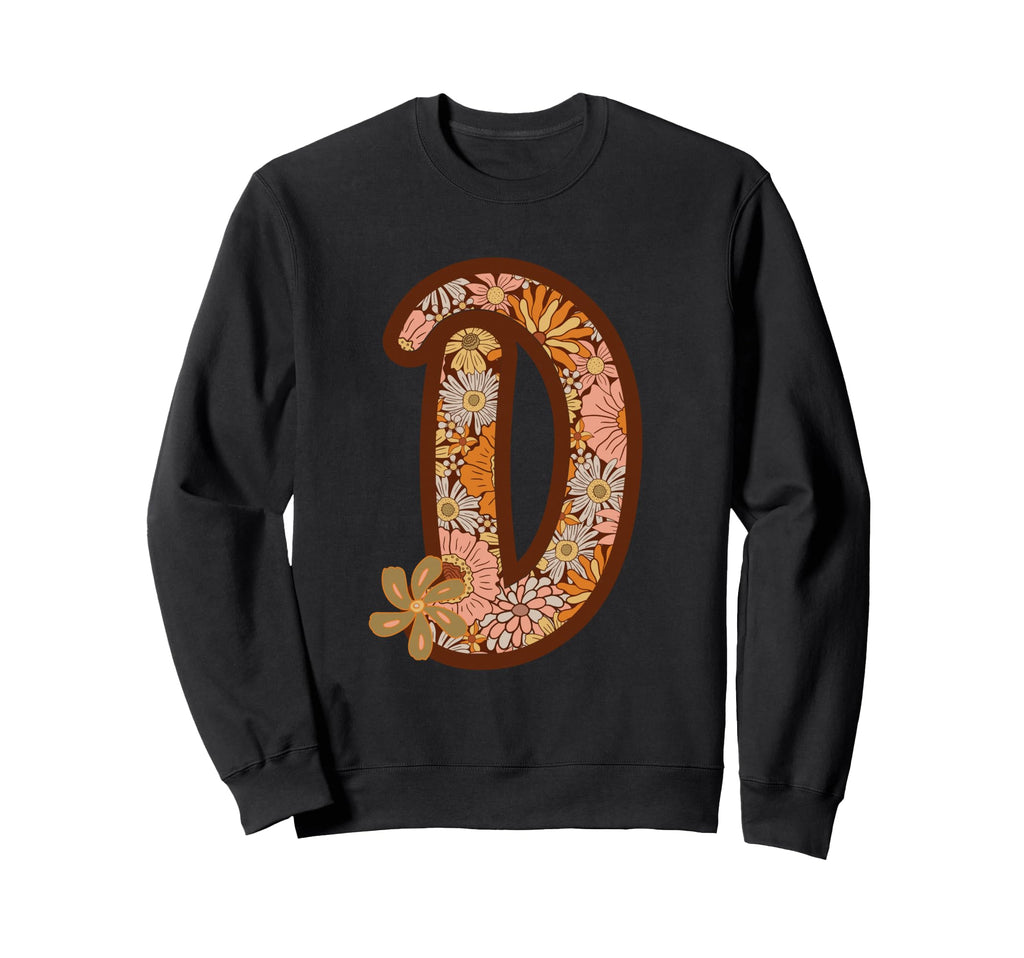 Letter D Initial Floral Monogram Sweatshirt - Aesthetic Graphic for Adults - T-Shirt, Sweatshirt, Hoodie