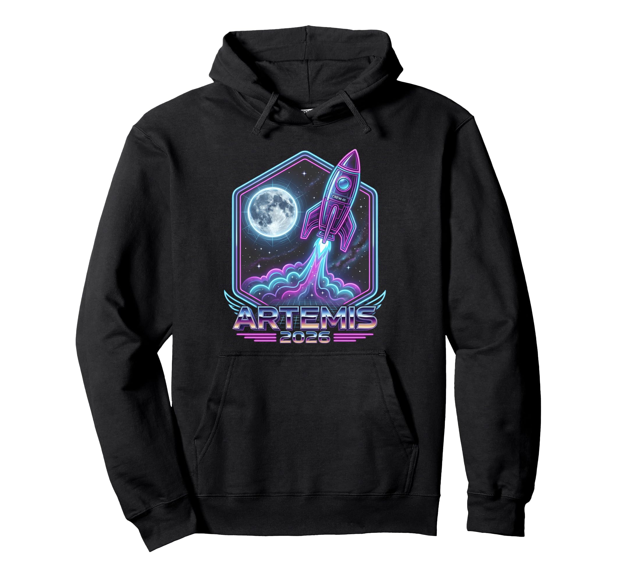 Artemis Launch 2026 Space Rocket 80S Chrome Hoodie - Graphic Print Unisex - T-Shirt, Sweatshirt, Hoodie