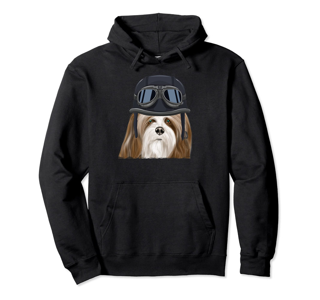 Funny Motorcycle Helmet Lhasa Apsos Hoodie - Unique Graphic for Adults - T-Shirt, Sweatshirt, Hoodie