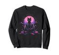 Synthwave Cat Samurai Mediation Sweatshirt - Aesthetic Graphic for Adults - T-Shirt, Sweatshirt, Hoodie