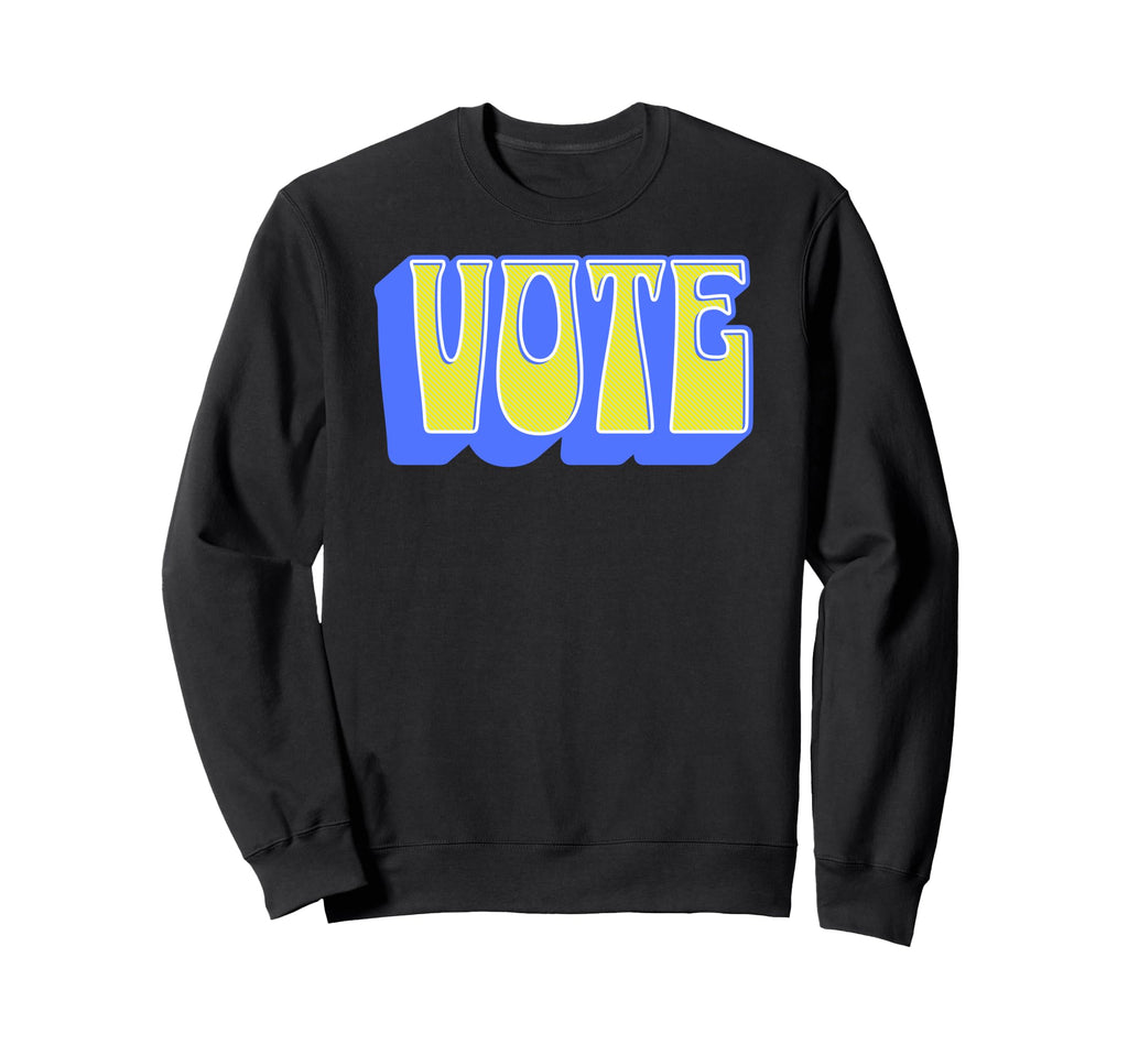 Vote Colorful Groovy Blue And Yellow Sweatshirt - Novelty Apparel Unisex - T-Shirt, Sweatshirt, Hoodie