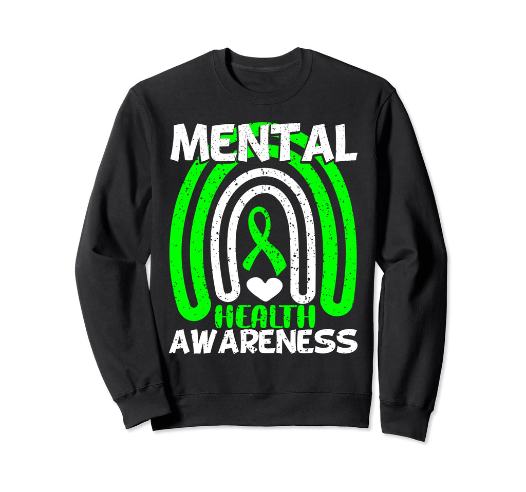 Green Ribbon Rainbow Mental Health Sweatshirt - Graphic Print for Adults - T-Shirt, Sweatshirt, Hoodie