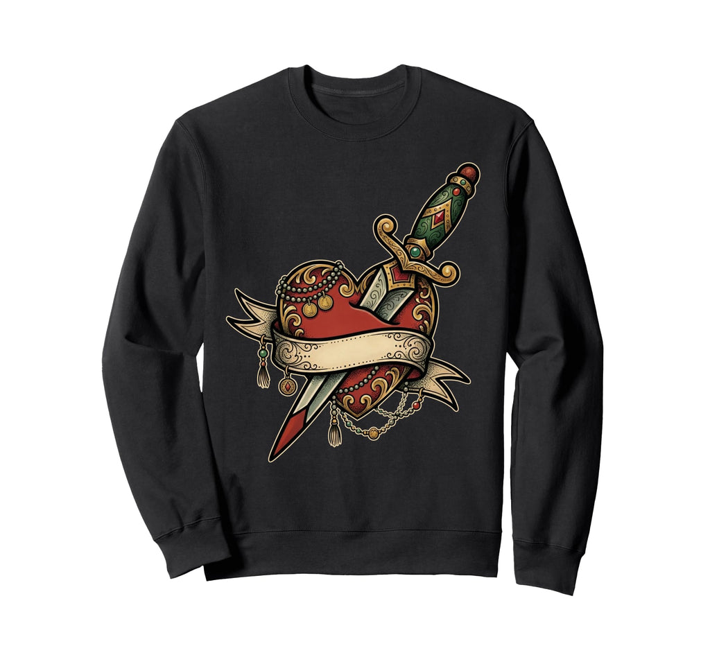 Heart Tattoo Traditional Dagger Sweatshirt - Minimalist Print Men Women - T-Shirt, Sweatshirt, Hoodie