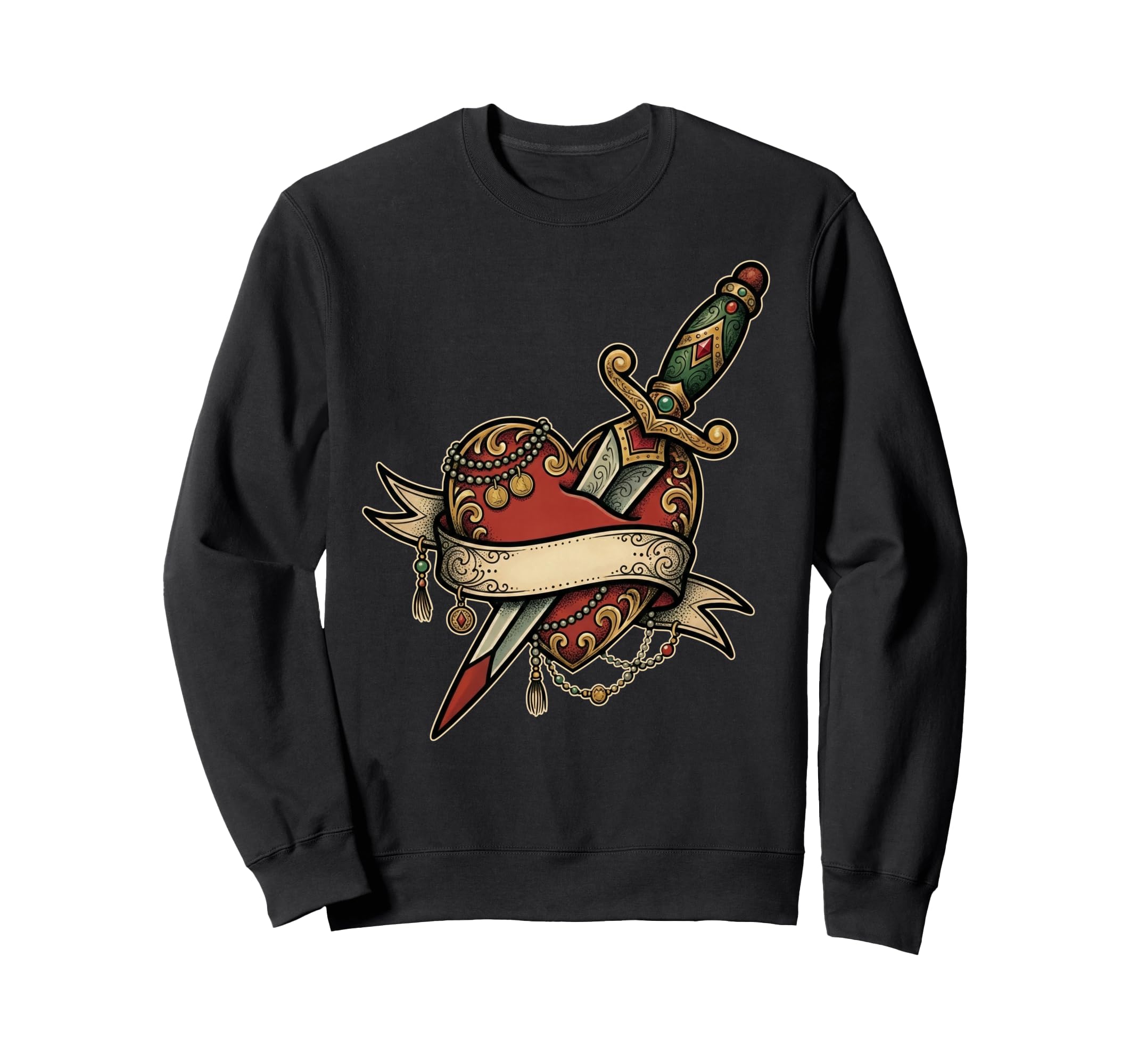 Heart Tattoo Traditional Dagger Sweatshirt - Minimalist Print Men Women - T-Shirt, Sweatshirt, Hoodie