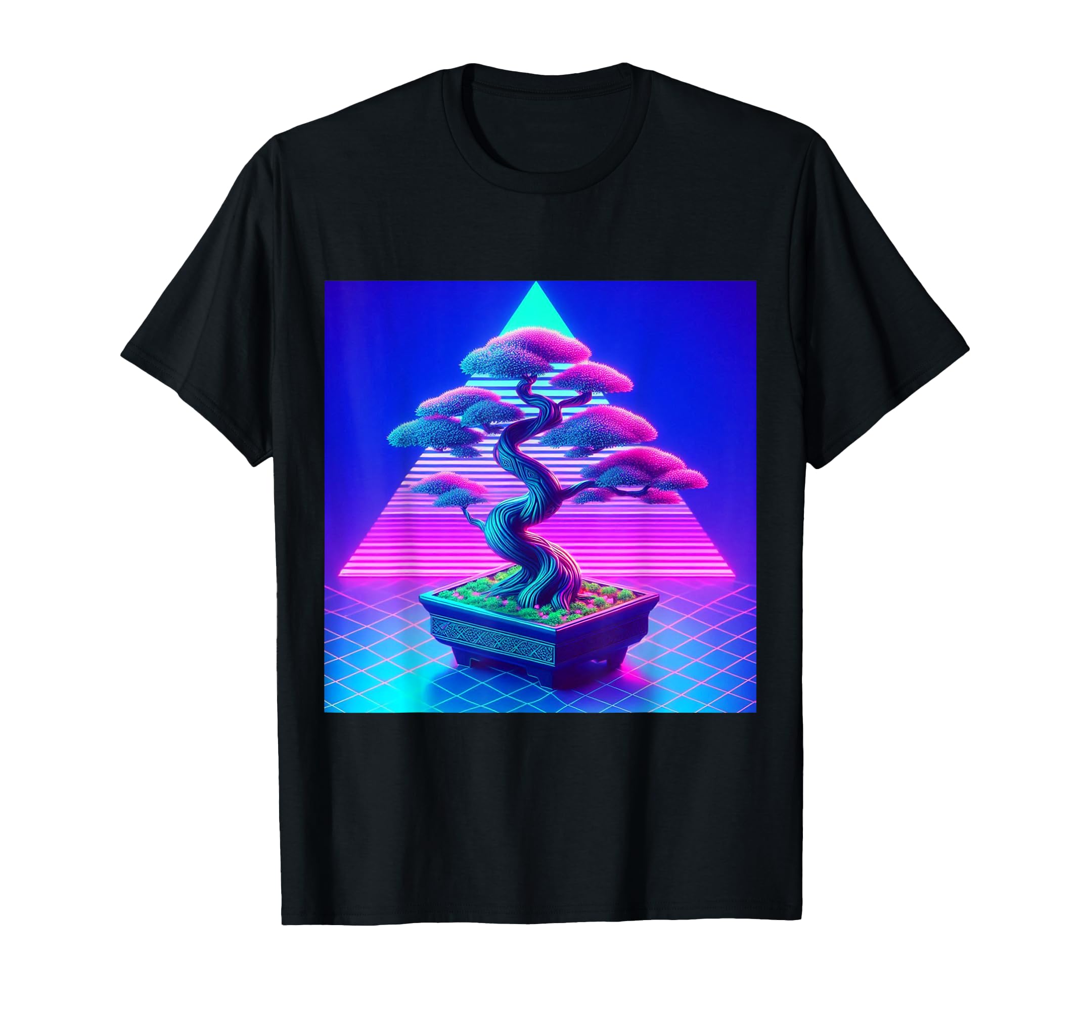 Bonsai Tree Vaporwave Retrowave T-Shirt - Custom Art Print Men Women - T-Shirt, Sweatshirt, Hoodie