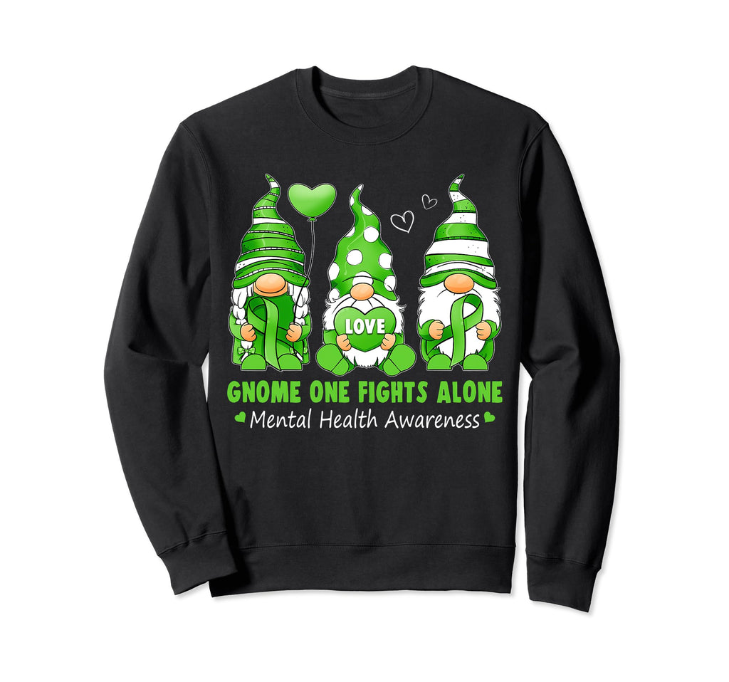 Gnome One Fights Alone Mental Sweatshirt - Minimalist Print for Adults - T-Shirt, Sweatshirt, Hoodie