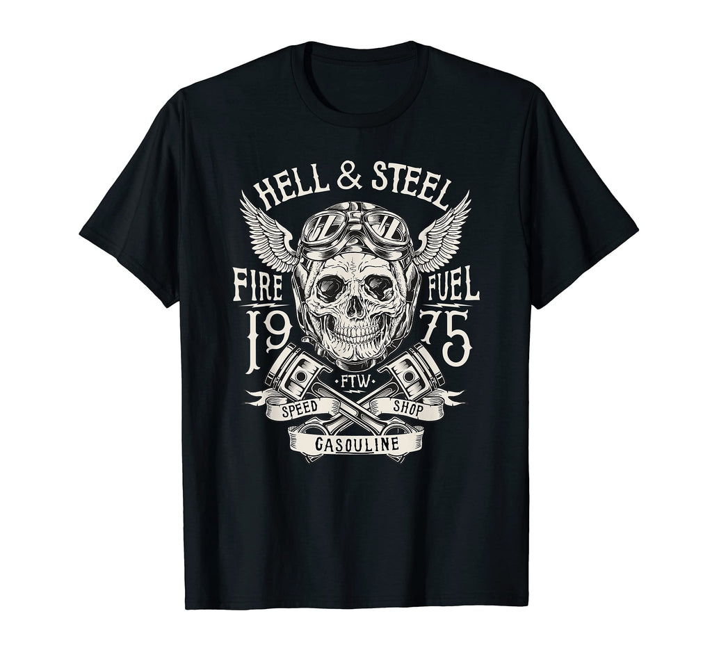 Hell And Steel Skull And Pistons T-Shirt - Casual Everyday Wear Unisex - T-Shirt, Sweatshirt, Hoodie