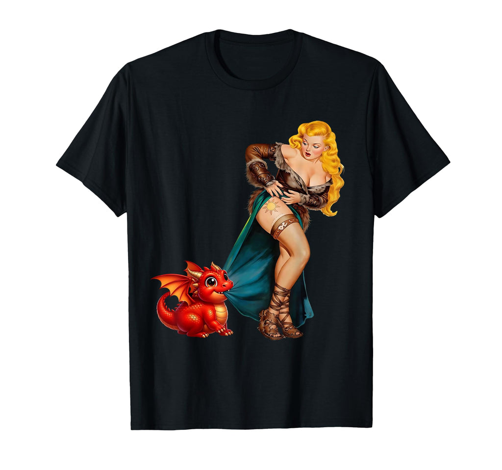 Fantasy Barbarian Pinup Red T-Shirt - Casual Everyday Wear Men Women - T-Shirt, Sweatshirt, Hoodie