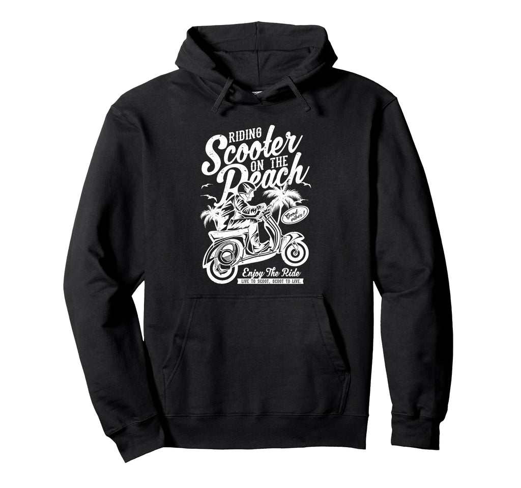 Scooter Beach Distressed Hoodie - Casual Everyday Wear Unisex - T-Shirt, Sweatshirt, Hoodie